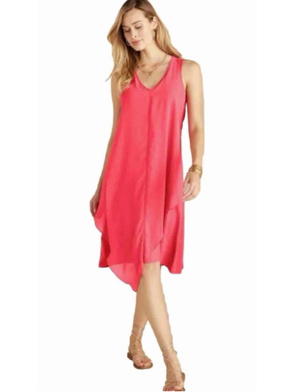Soft Surroundings Amalfi Lipstick Pink Sleeveless Asymmetric Dress Size Large